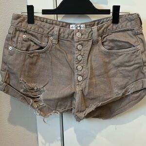 Free people white low rise tan/khaki denim shorts